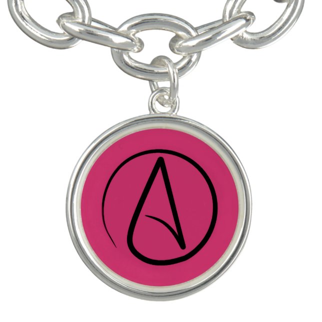 Atheist symbol: black on fuchsia charm bracelet (Design)
