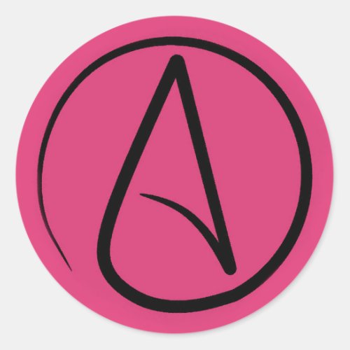 Atheist symbol black on fuchsia classic round sticker