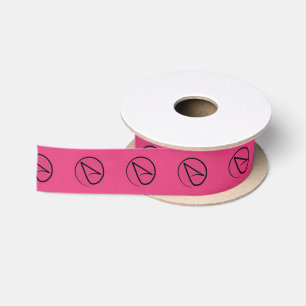 Atheist symbol: black on fuchsia satin ribbon