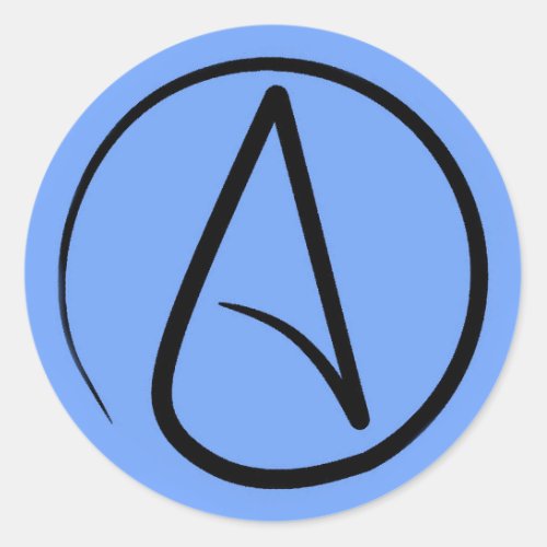Atheist symbol black on light blue classic round sticker