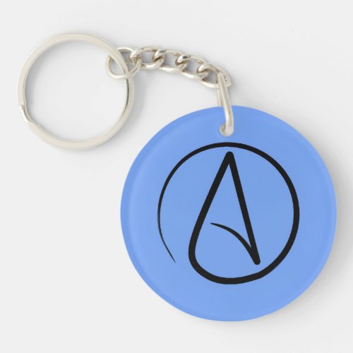 Atheist symbol black on light blue keychain