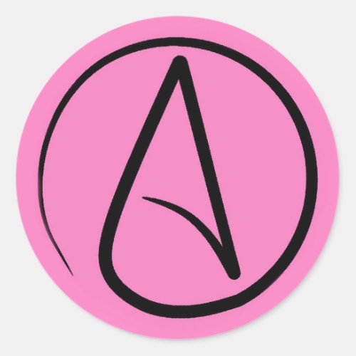 Atheist symbol black on light pink classic round sticker