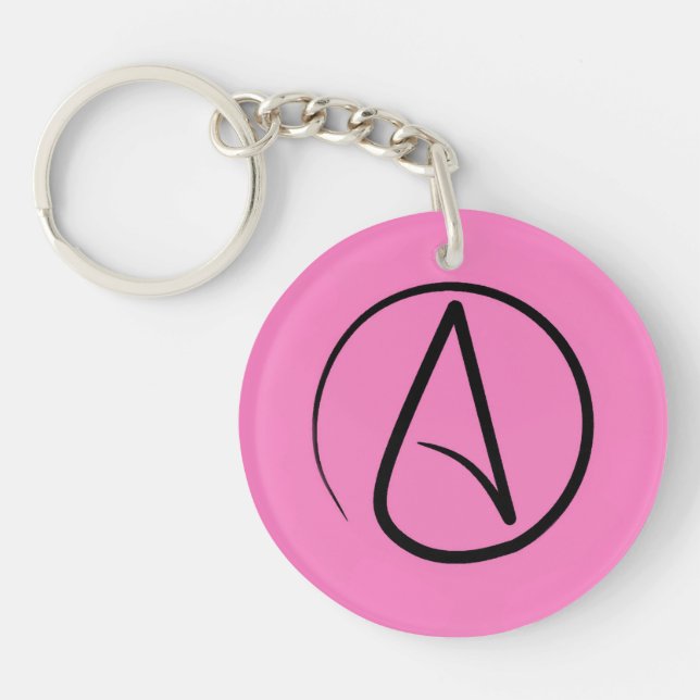 Atheist symbol: black on light pink keychain (Front)