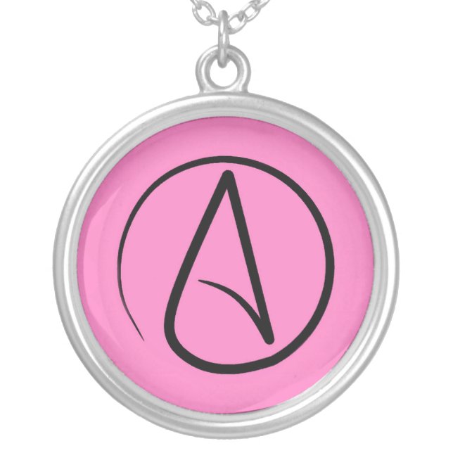 Atheist symbol: black on light pink silver plated necklace (Front)