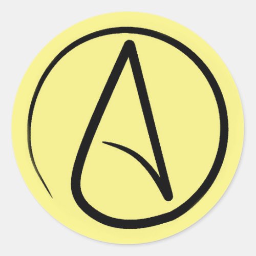 Atheist symbol black on light yellow classic round sticker