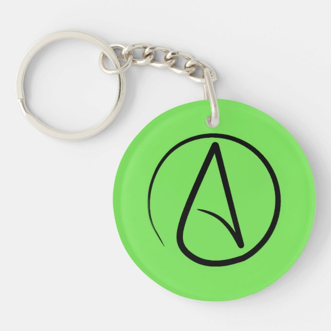 Atheist symbol: black on lime green keychain (Front)