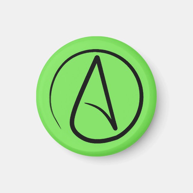 Atheist symbol: black on lime green magnet (Front)