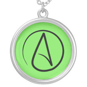 Atheist symbol: black on lime green silver plated necklace