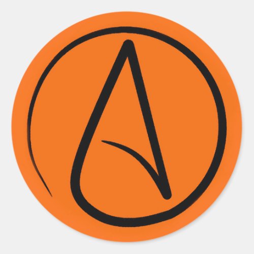 Atheist symbol black on orange classic round sticker