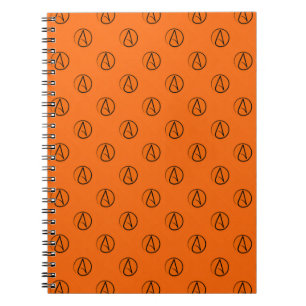 Atheist symbol: black on orange notebook