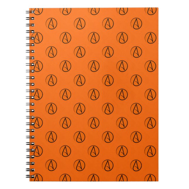 Atheist symbol: black on orange notebook (Front)