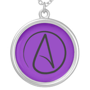 Atheist symbol: black on purple silver plated necklace