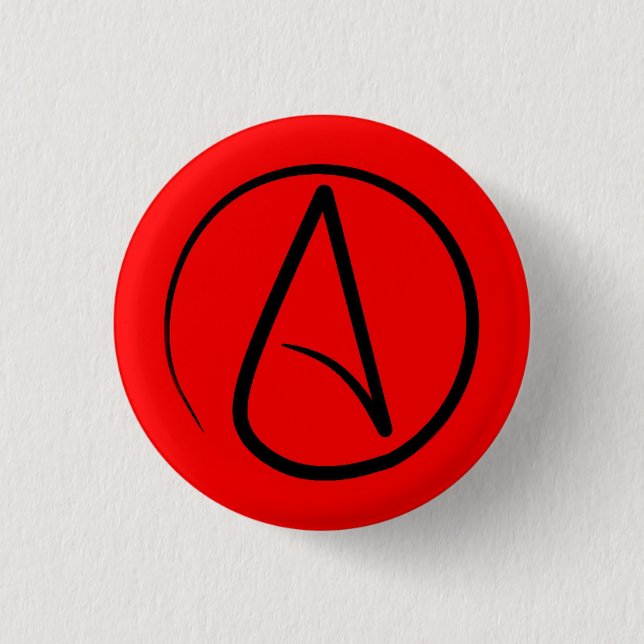 Atheist symbol: black on red button (Front)