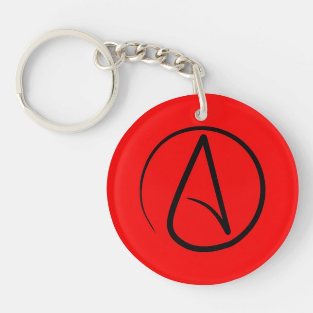 Atheist symbol: black on red keychain (Front)
