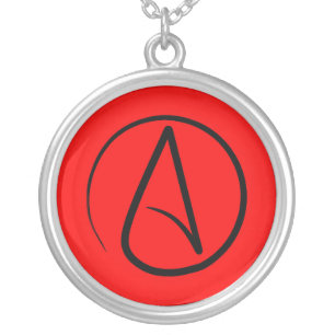 Atheist symbol: black on red silver plated necklace