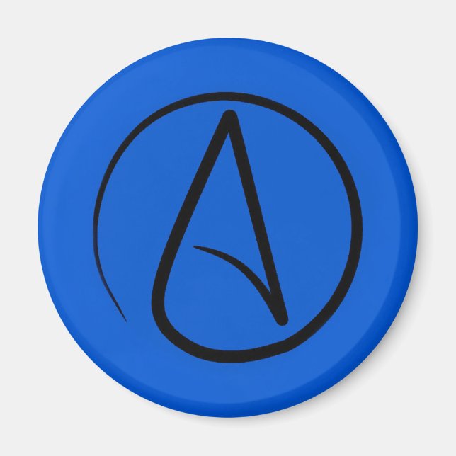 Atheist symbol: black on royal blue magnet (Front)