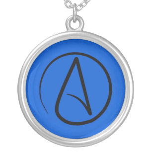 Atheist symbol: black on royal blue silver plated necklace
