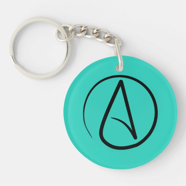 Atheist symbol: black on verdigris keychain (Front)