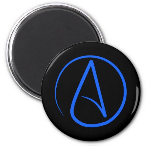 Atheist symbol blue on black magnet