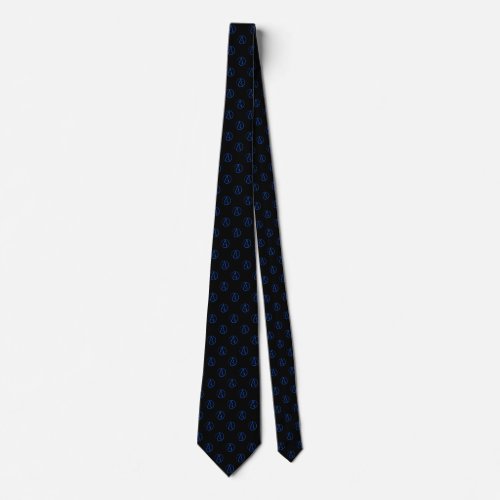 Atheist symbol blue on black tie