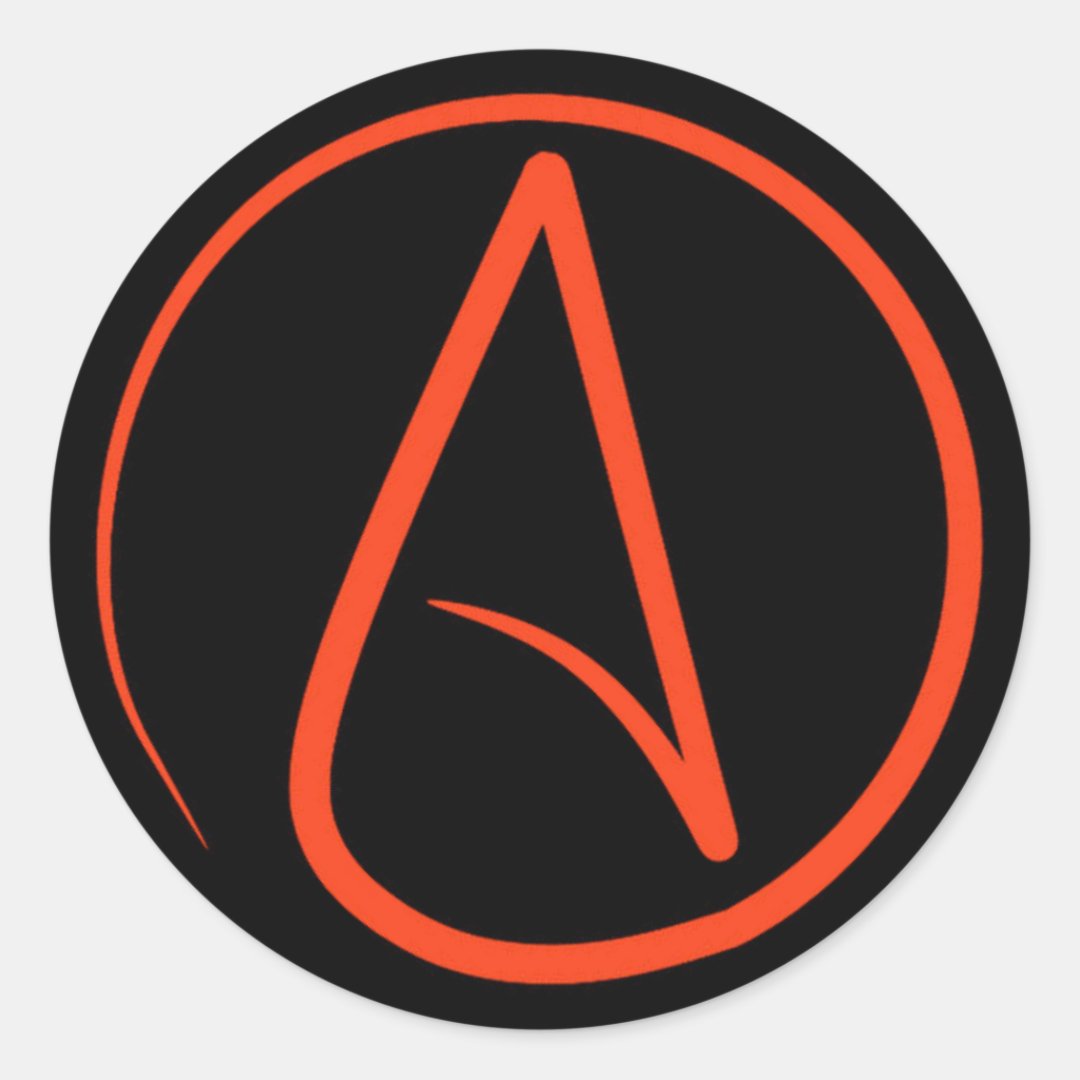 Atheist Symbol Orange On Black Classic Round Sticker Zazzle atheist-symbol-orange-on-black-classic-round-sticker-zazzle