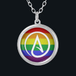 Atheist Symbol over Rainbow Silver Plated Necklace<br><div class="desc">Atheist symbol with colors of the rainbow to represent diversity and acceptance</div>