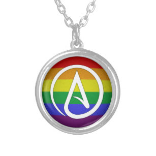Atheist Symbol over Rainbow Silver Plated Necklace