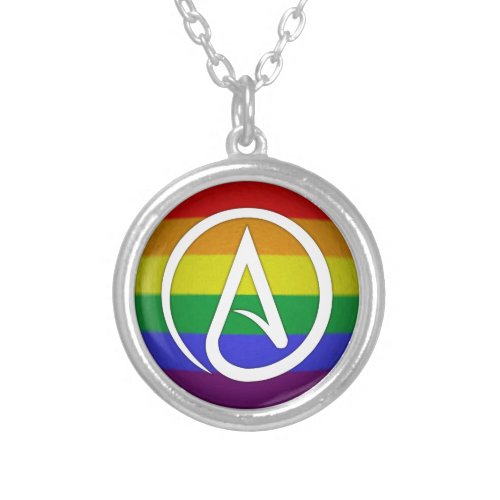 Atheist Symbol over Rainbow Silver Plated Necklace