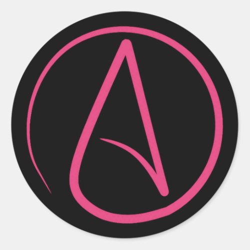 Atheist symbol pink on black classic round sticker