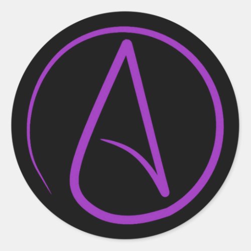Atheist symbol purple on black classic round sticker