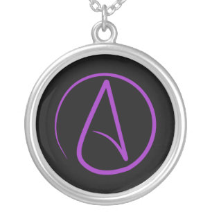 Atheist symbol: purple on black silver plated necklace