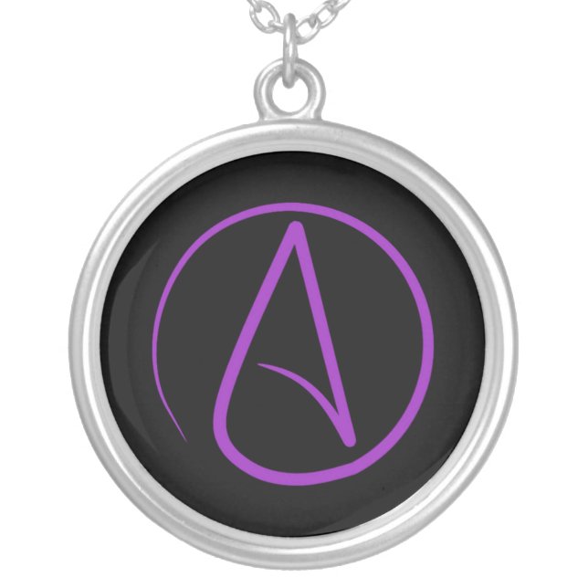 Atheist symbol: purple on black silver plated necklace (Front)