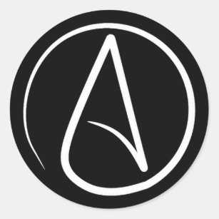 Atheist symbol: white on black classic round sticker