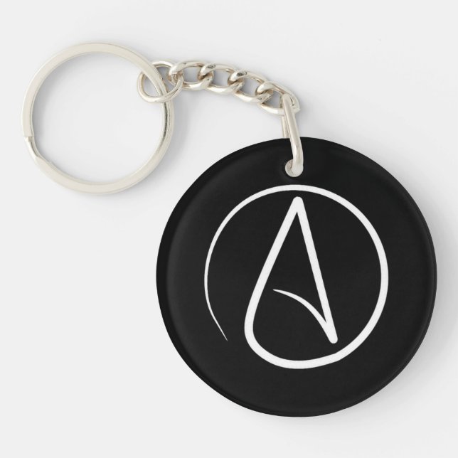 Atheist symbol: white on black keychain (Front)