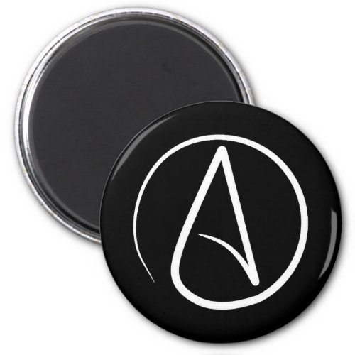 Atheist symbol white on black magnet
