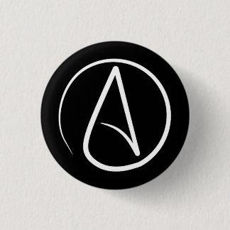 Atheist symbol: white on black pinback button