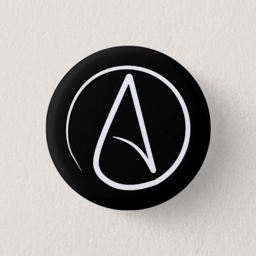 Atheist symbol white on black pinback button