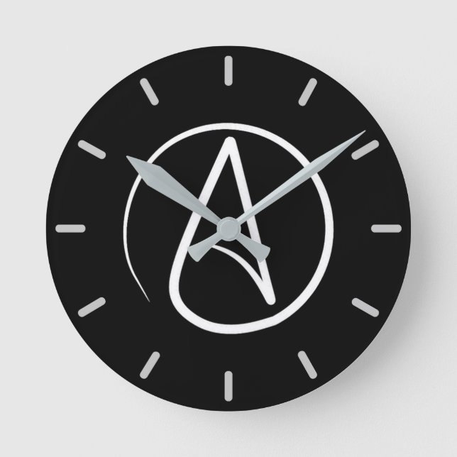 Atheist symbol: white on black round clock (Front)