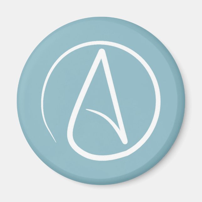 Atheist symbol: white on blue-grey magnet (Front)