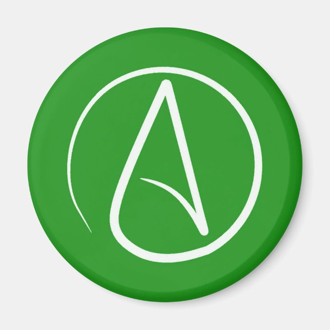 Atheist symbol: white on green magnet (Front)
