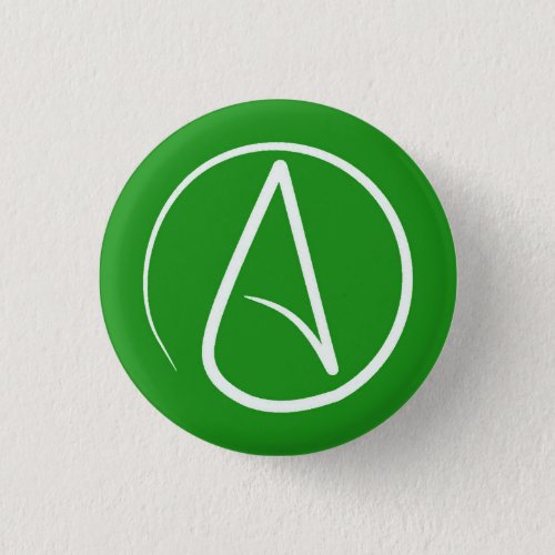 Atheist symbol white on green pinback button