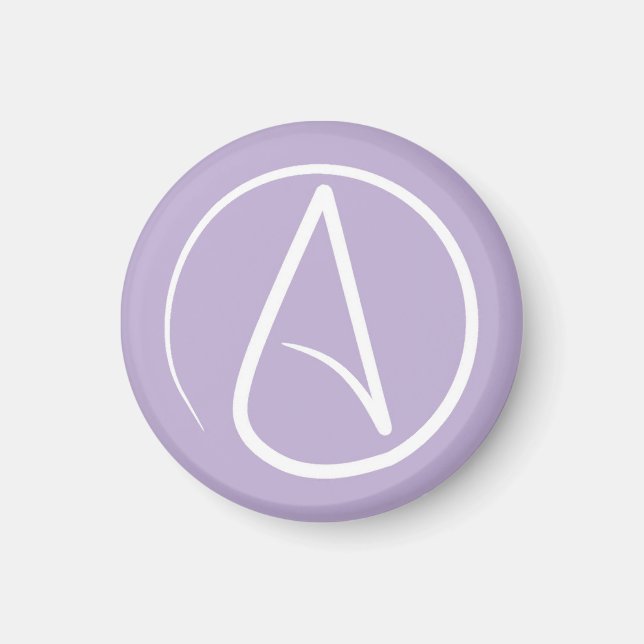 Atheist symbol: white on lavender magnet (Front)
