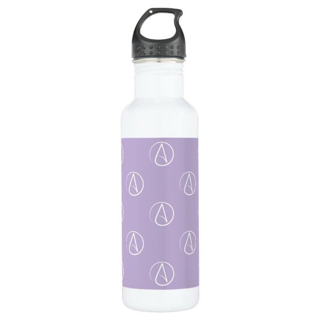 Atheist symbol: white on lavender water bottle (Front)