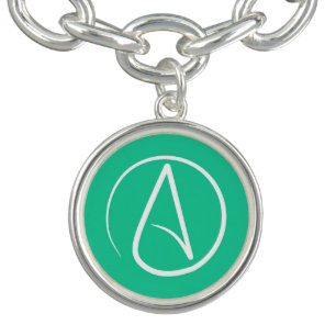 Atheist symbol: white on mint green bracelet