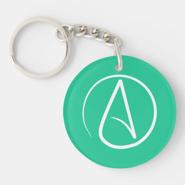 Atheist symbol: white on mint green keychain (Front)