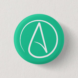 Atheist symbol: white on mint green pinback button