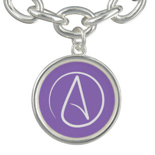 Atheist symbol: white on purple charm bracelet