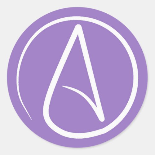 Atheist symbol white on purple classic round sticker