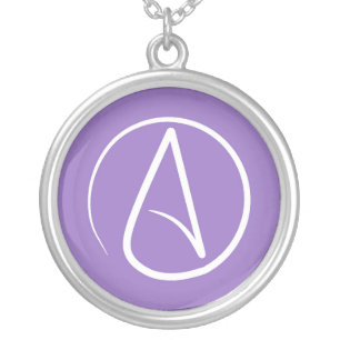 Atheist symbol: white on purple silver plated necklace