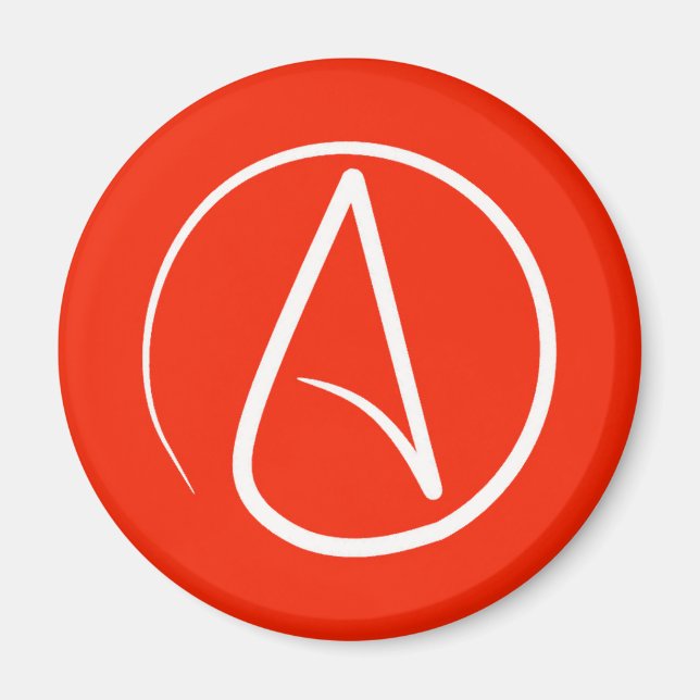 Atheist symbol: white on red magnet (Front)
